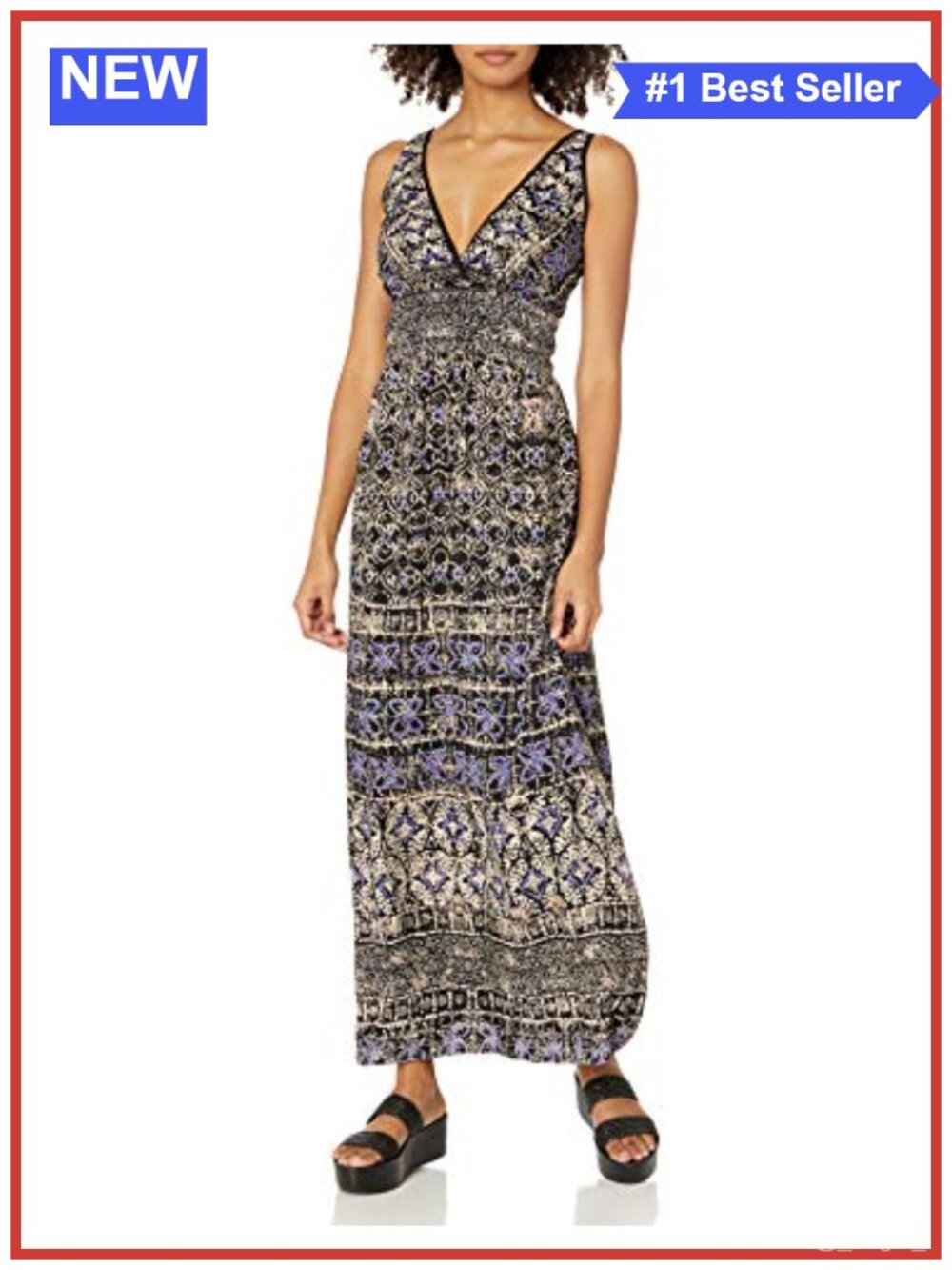 Sleeveless Maxi Dress Geometric Print Smocked Waist